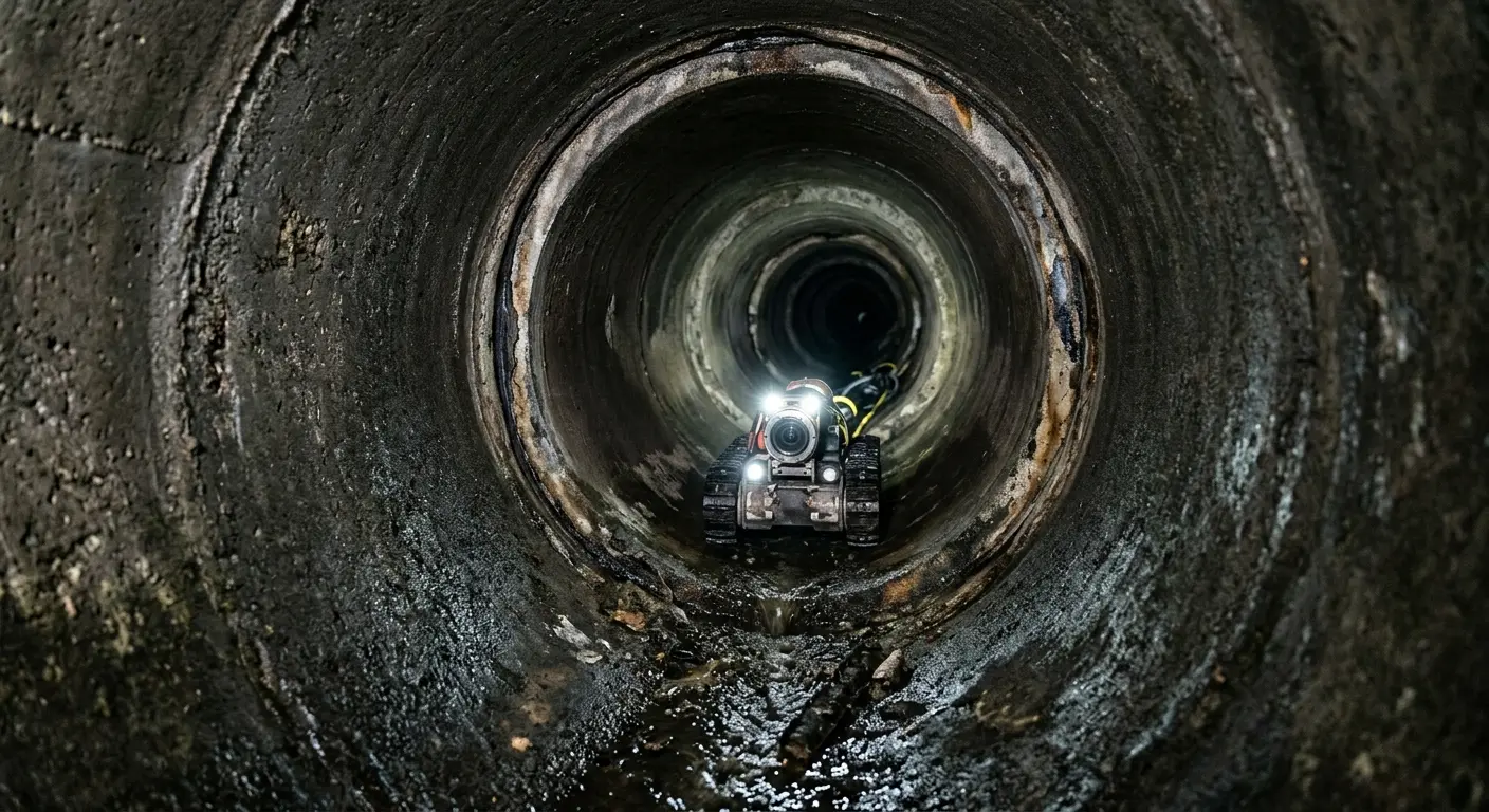 Robotic sewer camera inspecting pipe interior for Sewer Line Cleaning in Waltham